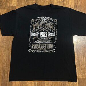 Vintage 1983 Aged to Perfection Genuine Quality Graphic Black T-Shirt